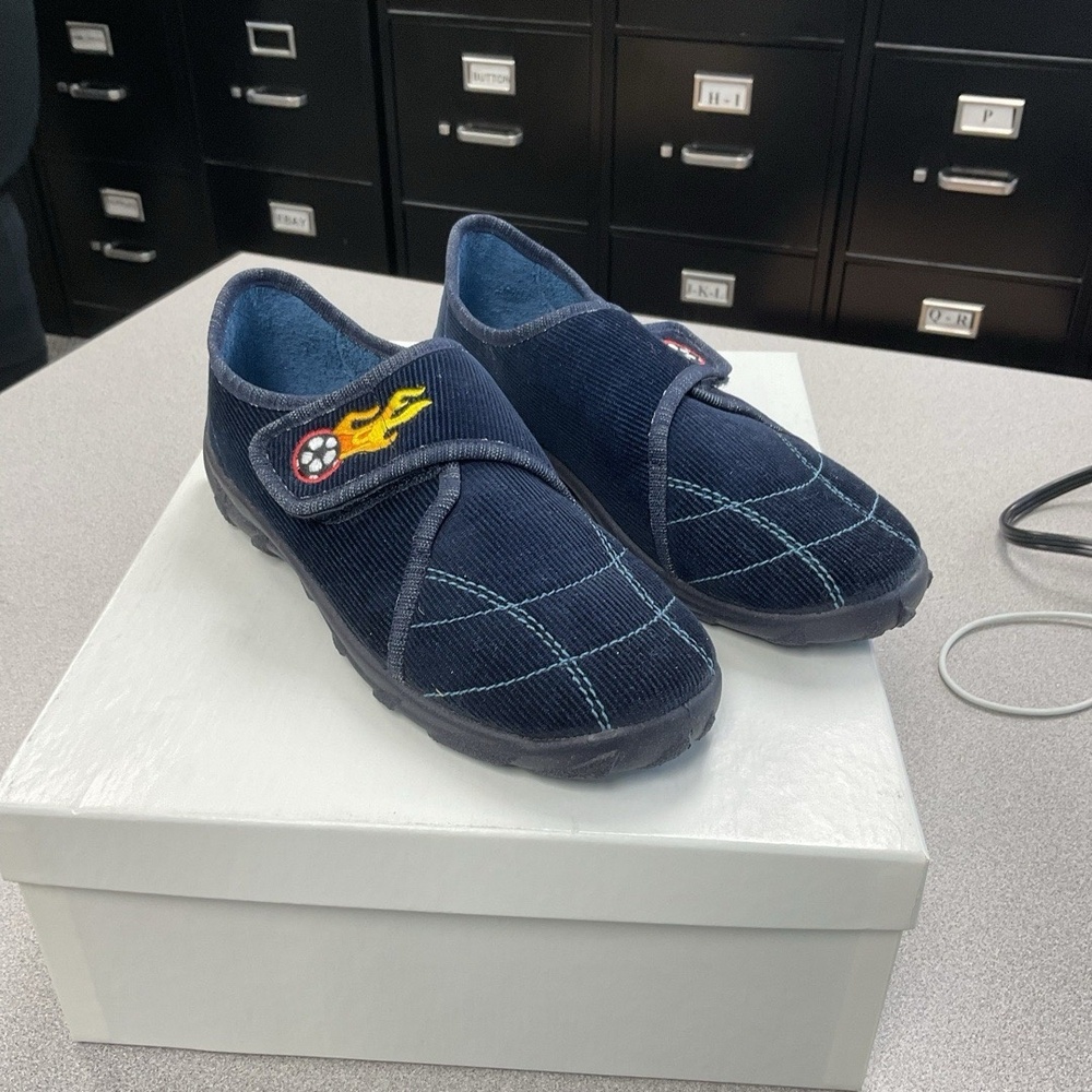 NEW Superfit Slippers Kids Dark Blue Plush Velcro Strap Cozy Warm